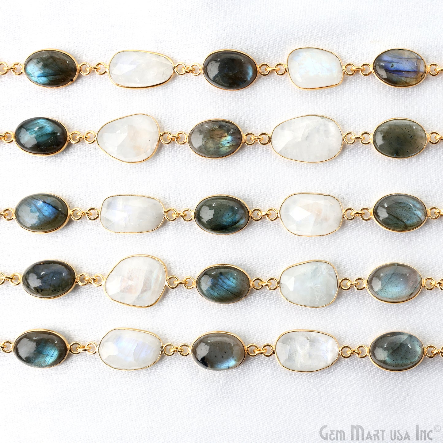 Rainbow Moonstone 10-15mm Faceted & Labradorite Oval 10x14mm Cabochon Bezel Link Connector Chain