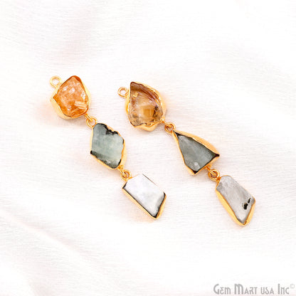 Rough Gemstone Bezel Setting 57x9mm Gold Plated Long Dangle Earring Pair Connectors
