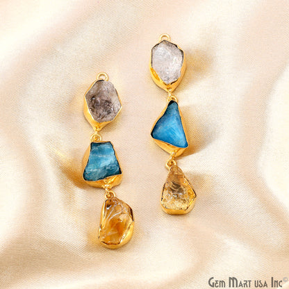 Rough Gemstone Bezel Setting 59x10mm Gold Plated Long Dangle Earring Pair Connectors
