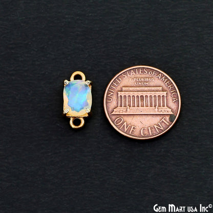 Ethiopian Opal Gemstone Octagon 7x9mm Prong Setting Gold Plated Connector