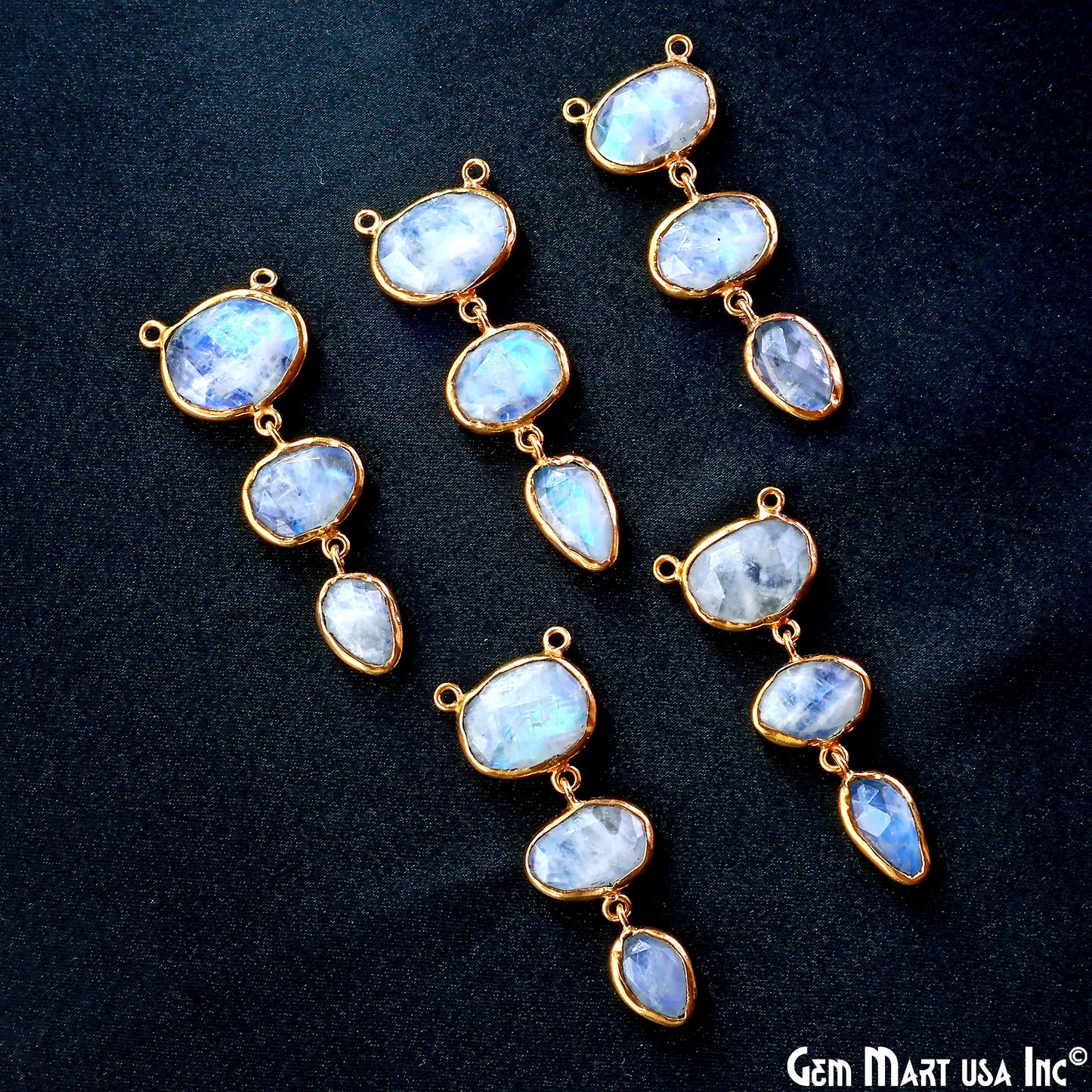 Rainbow Moonstone 48x17mm Double Bail Chandelier Finding Component