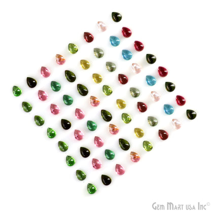 Multi Tourmaline Wholesale Gemstones, 100% Natural Semi-Precious Gems, Multi Color Cabochons Loose Gems, 4x5mm, Pear, 5 Carats