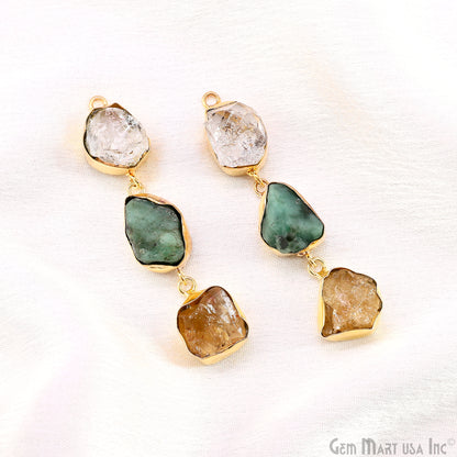Rough Gemstone Bezel Setting 57x10mm Gold Plated Long Dangle Earring Pair Connectors