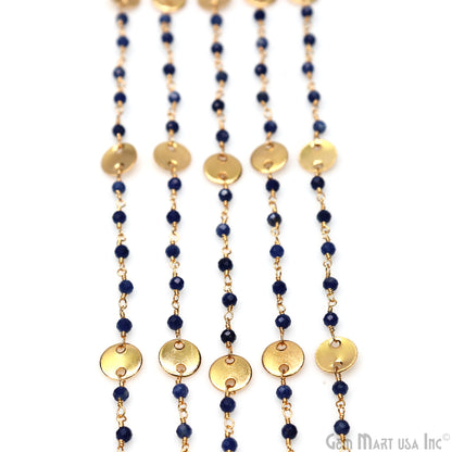 Lapis Faceted Round Beads & Finding Gold Plated Finding Rosary Chain