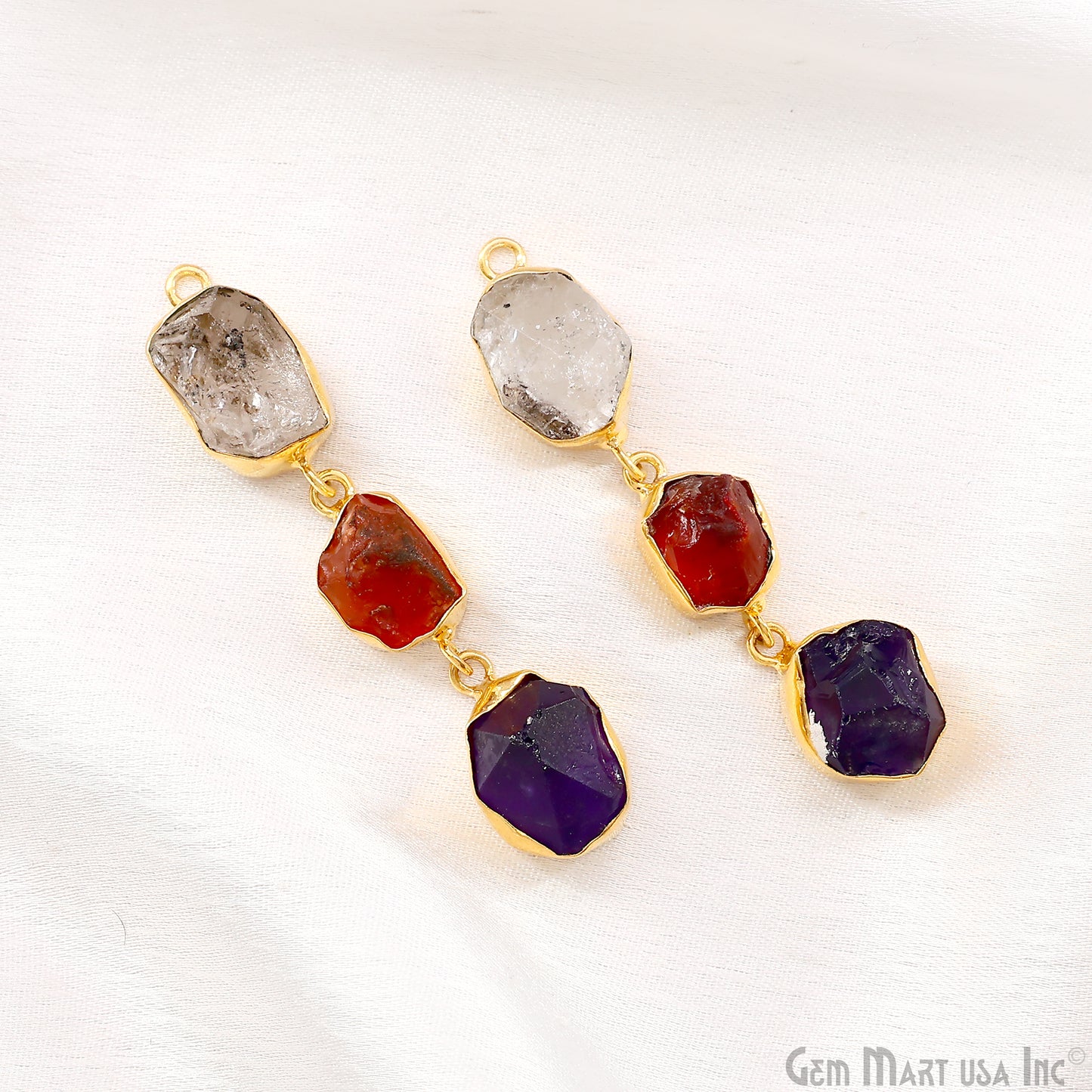 Rough Gemstone Bezel Setting 56x9mm Gold Plated Long Dangle Earring Pair Connectors