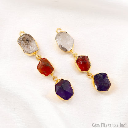 Rough Gemstone Bezel Setting 56x9mm Gold Plated Long Dangle Earring Pair Connectors