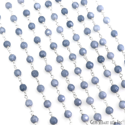 Blue Lace Agate Jade Faceted Beads 4mm Silver Wire Wrapped Rosary Chain