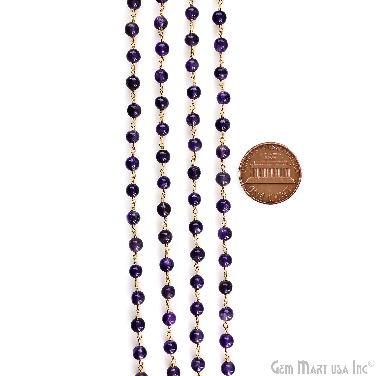 Amethyst 6mm Cabochon Beads Gold Wire Wrapped Rosary Chain