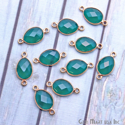 Green Onyx Egg Shape 8x10mm Gold Plated Single Bail Connector