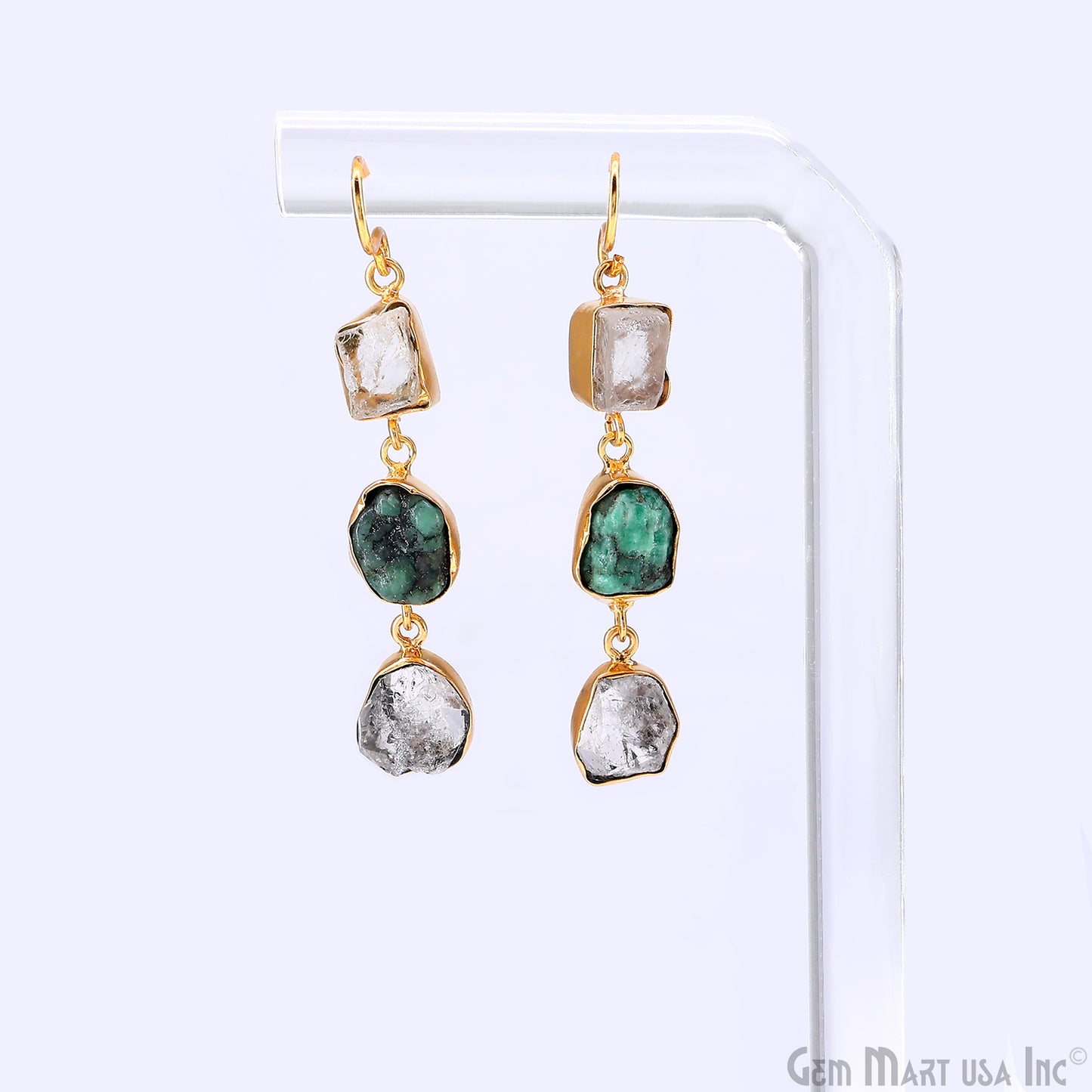 Rough Gemstone Bezel Setting 50x8mm Gold Plated Long Dangle Earring Pair Connectors