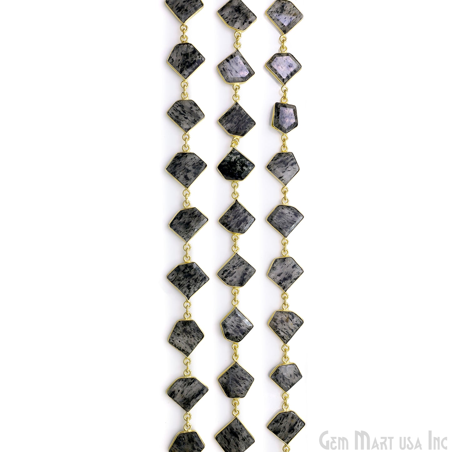 Black Rutile 10-15mm Faceted Free Form Gold Plated Bezel Connector Link Chain