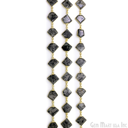 Black Rutile 10-15mm Faceted Free Form Gold Plated Bezel Connector Link Chain