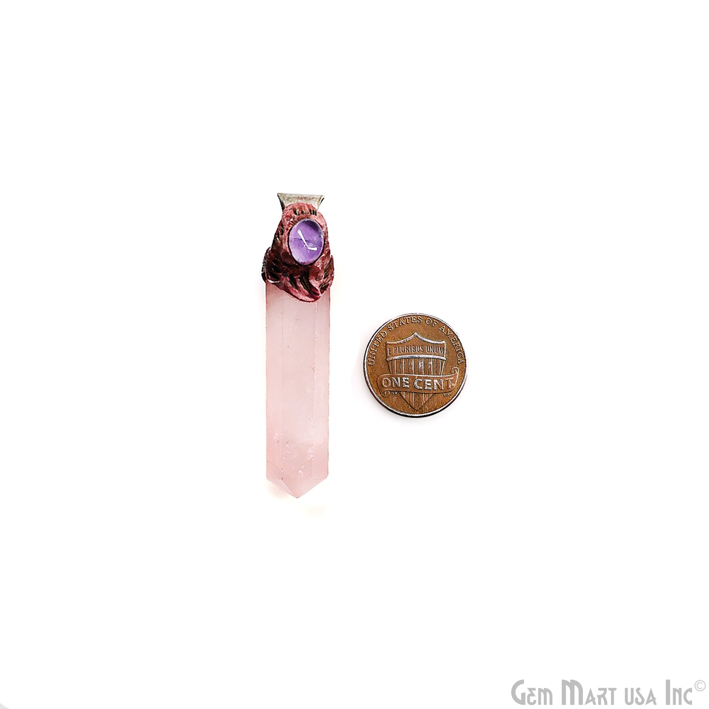 Rose Quartz with Amethyst Polymer Clay Crystal Pendant, Silver Dowsing Single Bail Pendant, Healing Gift