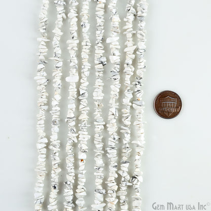 Howlite Chip Beads, 34 Inch, Natural Chip Strands, Drilled Strung Nugget Beads, 3-7mm, Polished, GemMartUSA (CHHW-70001)