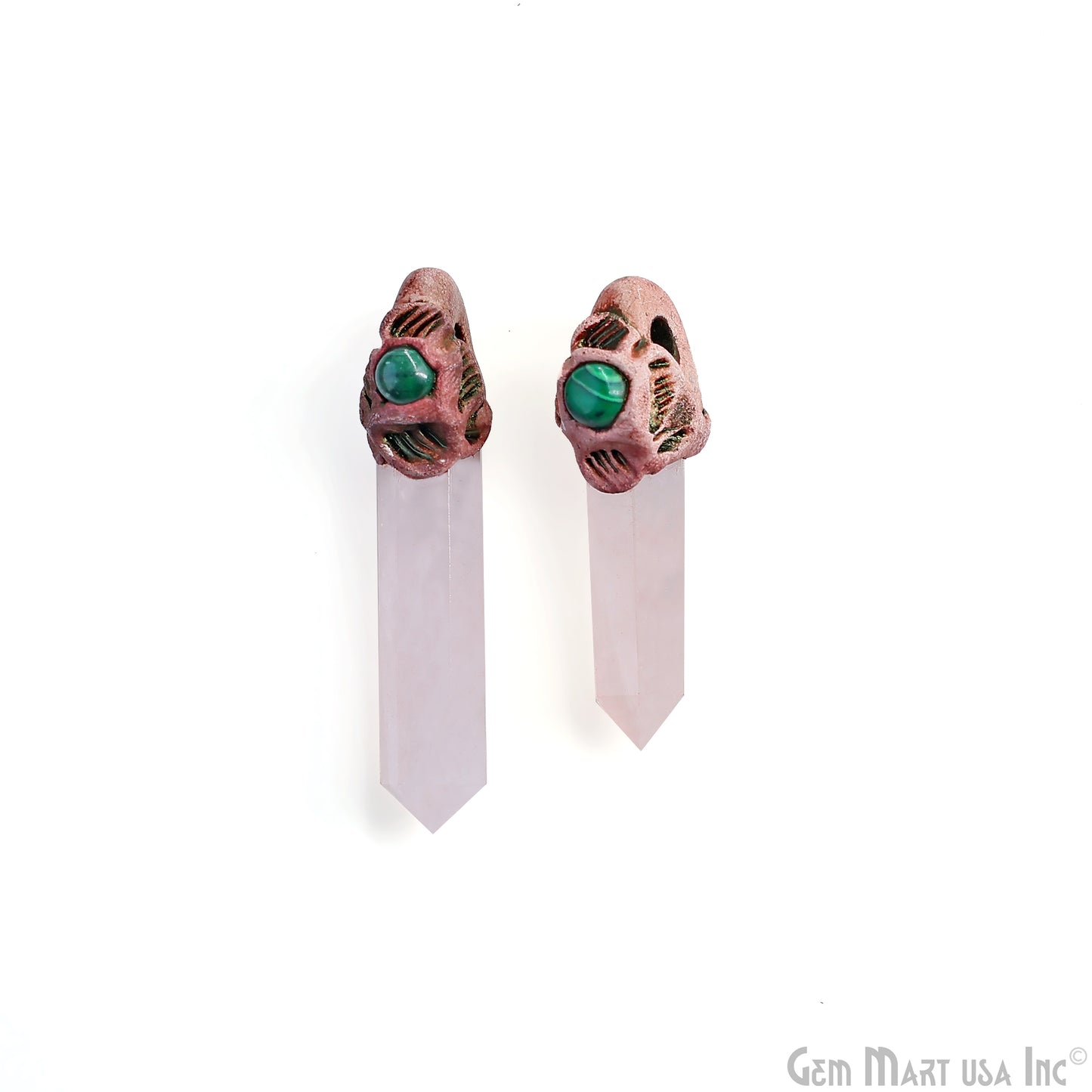 Rose Quartz with Malachite Polymer Clay Crystal Pendant, Dowsing Clay Single Bail Pendant