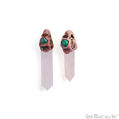 Rose Quartz with Malachite Polymer Clay Crystal Pendant, Dowsing Clay Single Bail Pendant