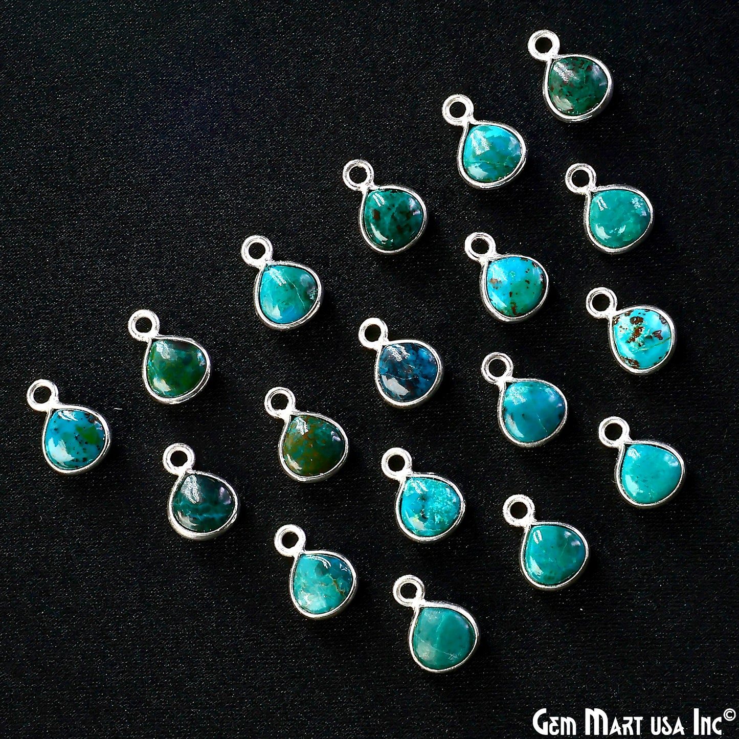 Chrysocolla Heart 6mm Silver Plated Single Bail Bezel Gemstone Connector