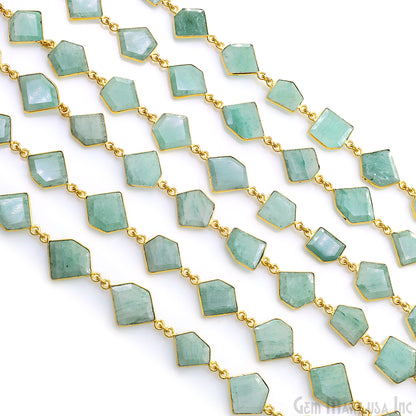 Aventurine 15mm Up Faceted Free Form Gold Plated Bezel Connector Link Chain