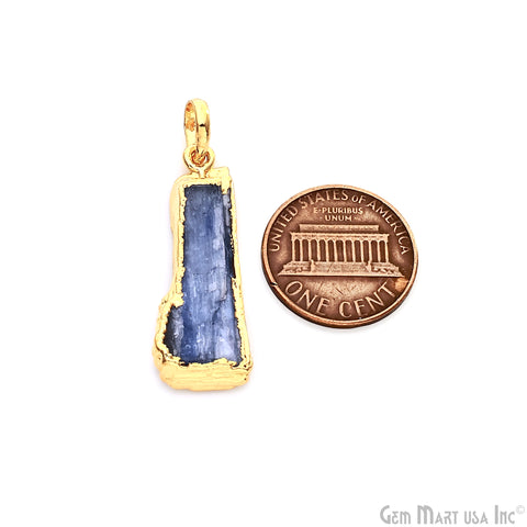 Kyanite Free Form 32x12mm Gold Electroplated Gemstone Single Bail Pendant