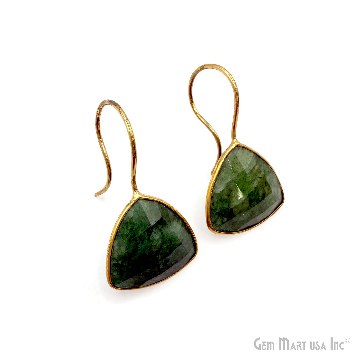 Natural Emerald, 16mm Trillion Checker Cut Gemstone Hook Earrings