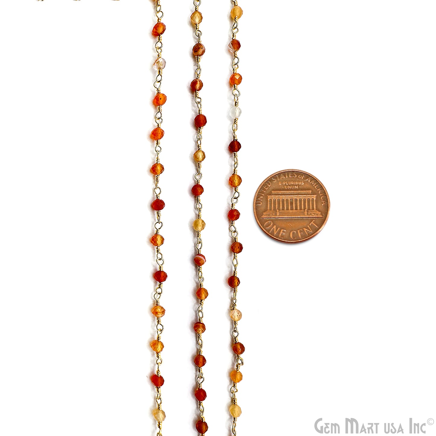 Shaded Carnelian Faceted Bead 3-3.5mm Gold Wire Wrapped Gemstone Beads Rosary Chain