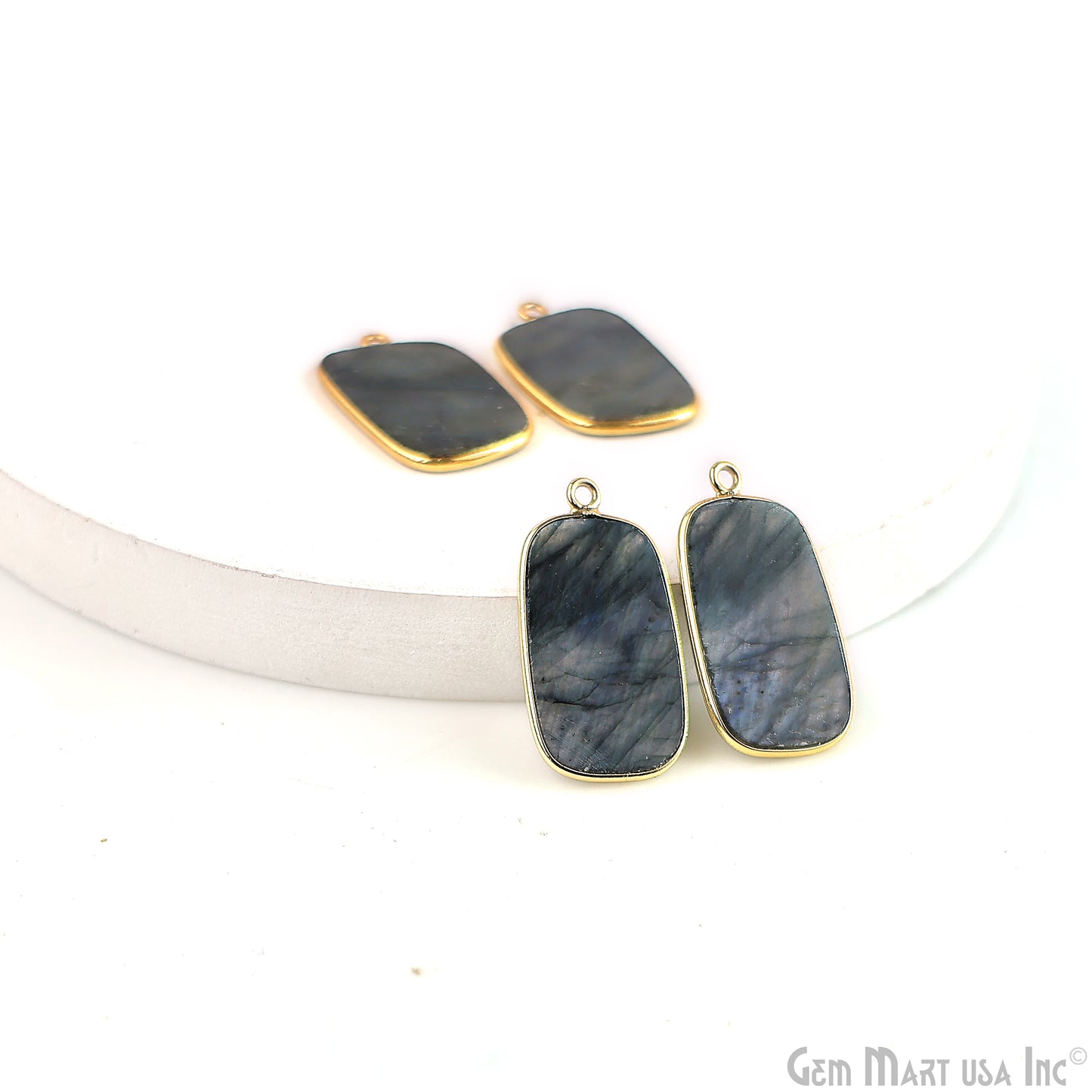 Labradorite Octagon Gold Plated Single Bail Bezel Smooth Slab Slice Thick Gemstone Connector 30x16mm 1 Pair