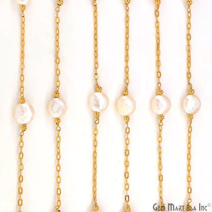 Pearl Round 10mm Gold Plated Link Bezel Connector Chain