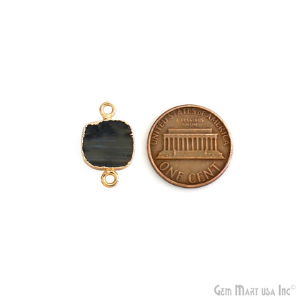 Rough Flat Gemstone 19x11mm Gold Electroplated Double Bail Connector