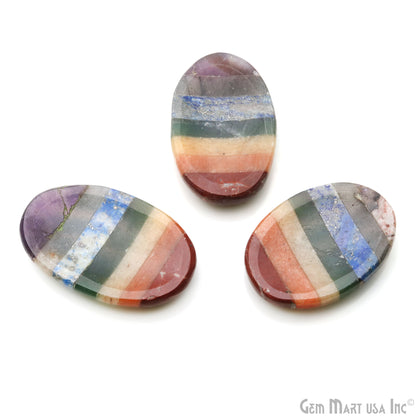 Seven Chakra Oval Worry Stone - Natural Hand-Carved Thumb Gemstone