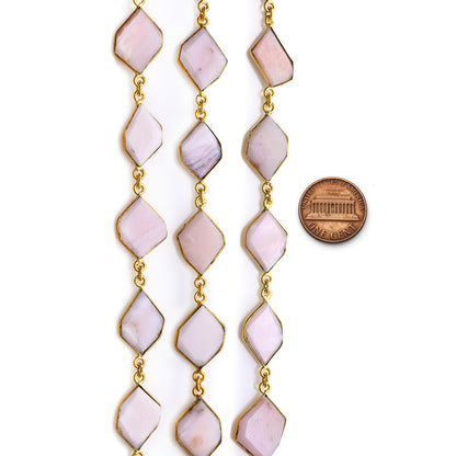 Pink Opal 10-15mm Faceted Free Form Gold Plated Bezel Connector Link Chain