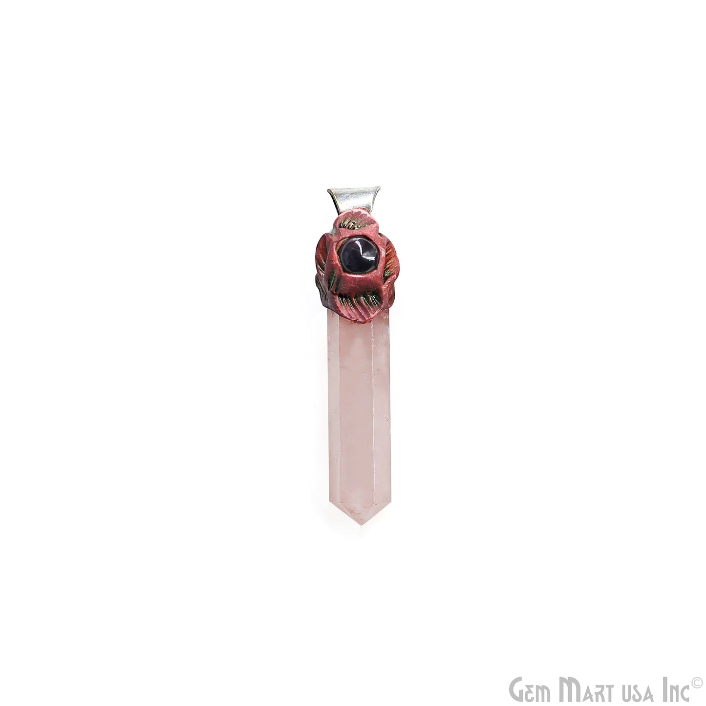 Rose Quartz with Garnet Polymer Clay Crystal Pendant, Silver Dowsing Single Bail Pendant