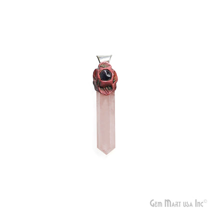 Rose Quartz with Garnet Polymer Clay Crystal Pendant, Silver Dowsing Single Bail Pendant