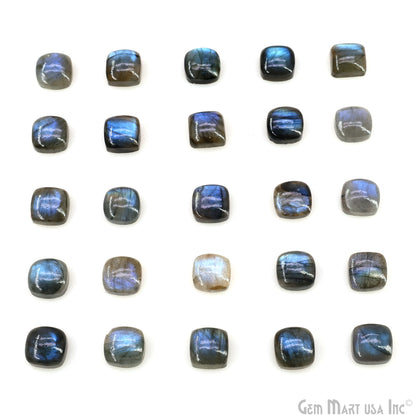 Labradorite Wholesale Gemstones, 100% Natural Semi-Precious Gems, Blue Flash Cabochon Loose Gems, 10mm, Cushion, 4PC Lot