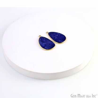 Sodalite Free Form Gold Plated Single Bail Bezel Smooth Slab Slice Thick Gemstone Connector 32x18mm 1 Pair