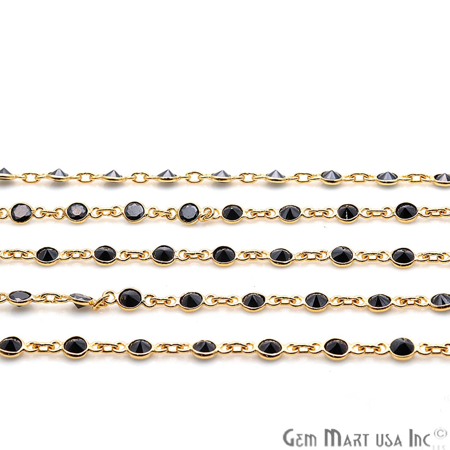 Zircon Finding Chain 4mm Round Gold Plated Bezel Continuous Connector Chain, DIY Necklace Chain, 1 foot, GemMartUSA