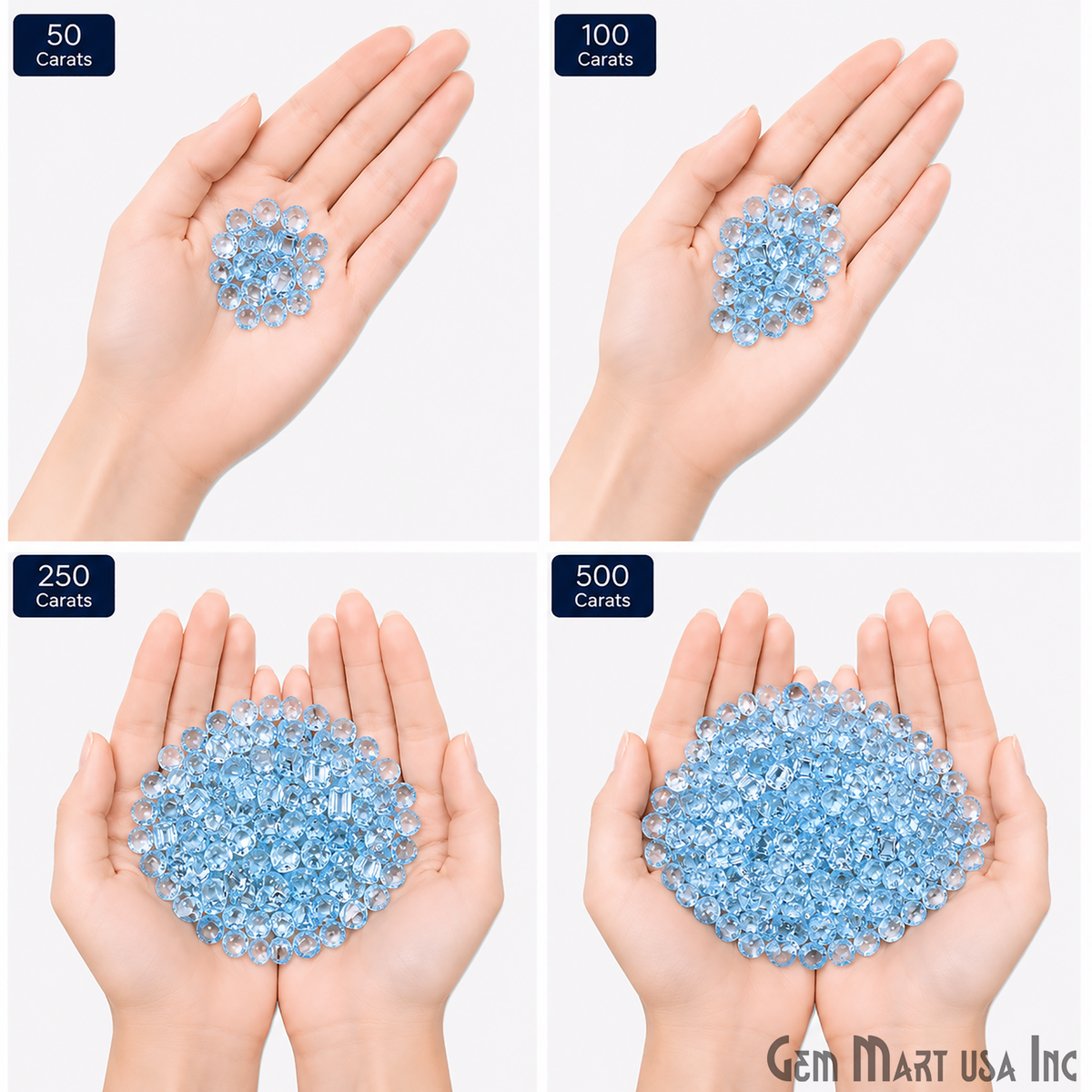 Blue Topaz Wholesale Gemstones, 100% Natural Semi-Precious Gems, Blue Faceted Loose Gems, 4-8mm, Mixed, 50 Carats