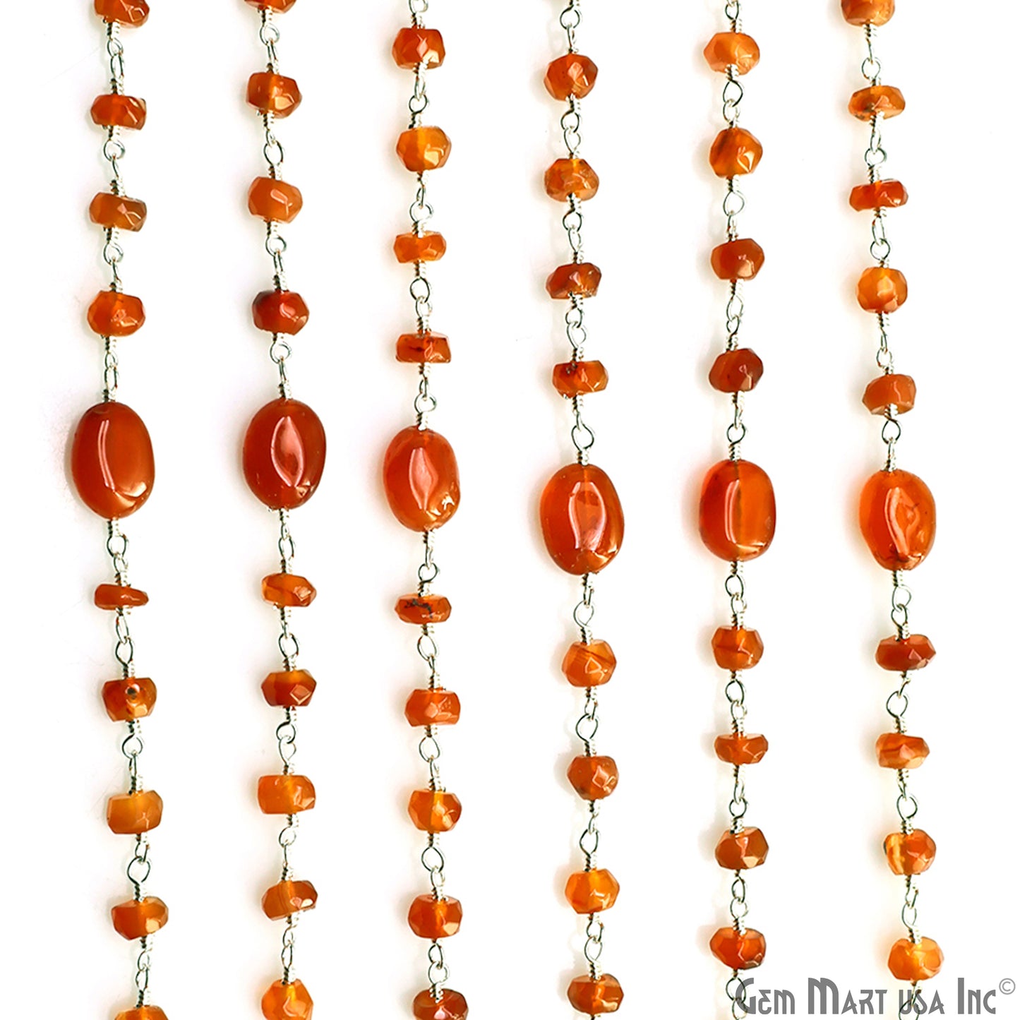 Carnelian Faceted & Tumbled Beads Silver Plated Rosary Chain