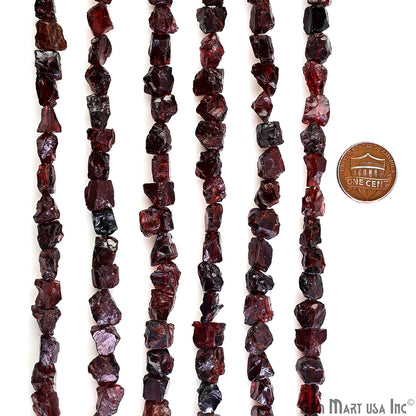 Garnet Rough Beads, 9 Inch Gemstone Strands, Drilled Strung Briolette Beads, Free Form, 7x5mm