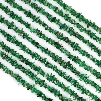 Green Aventurine Chip Beads, 34 Inch, Natural Chip Strands, Drilled Strung Nugget Beads, 3-7mm, Polished, GemmartUSA (CHAV-70001)