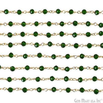 Green Zircon Faceted 3-3.5mm Gold Plated Beaded Wire Wrapped Rosary Chain