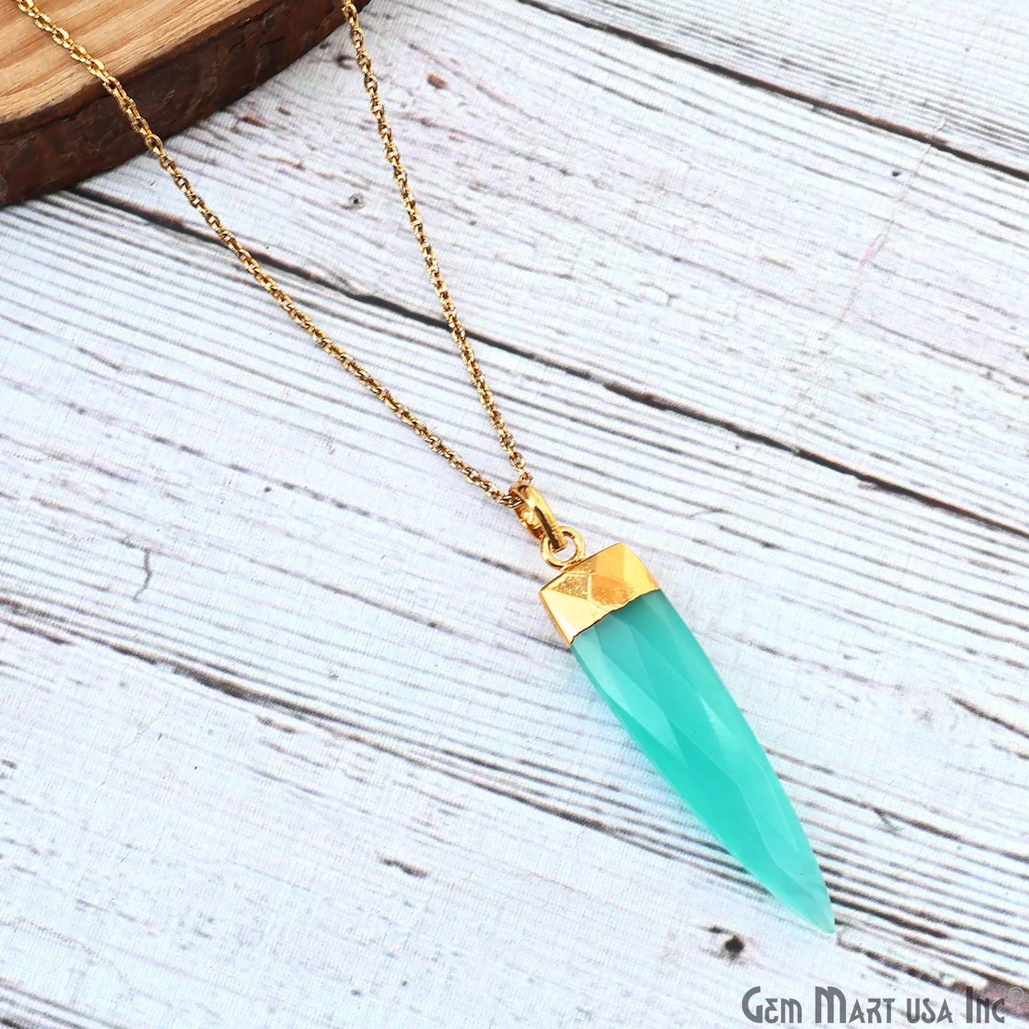 Gemstone 47x10mm Triangle Shape Gold Plated Single Bail Pendant Connector