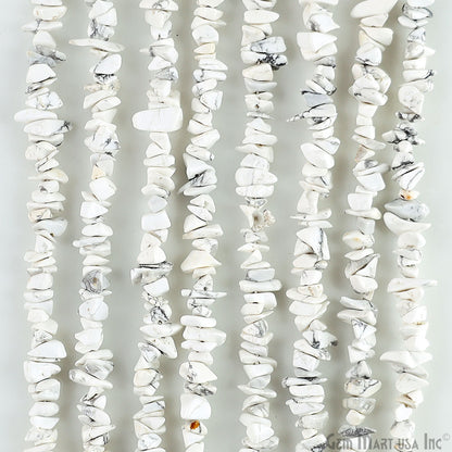 Howlite Chip Beads, 34 Inch, Natural Chip Strands, Drilled Strung Nugget Beads, 3-7mm, Polished, GemMartUSA (CHHW-70001)