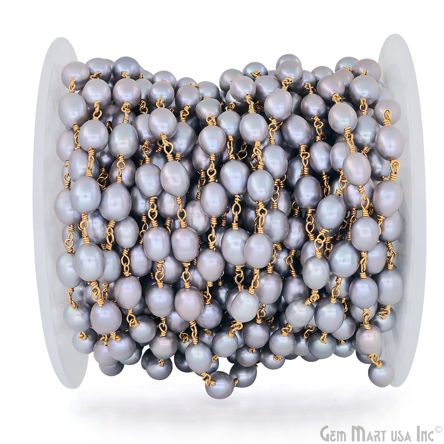 Gray Pearl Free Form Beads 10-15mm Gold Wire Wrapped Rosary Chain