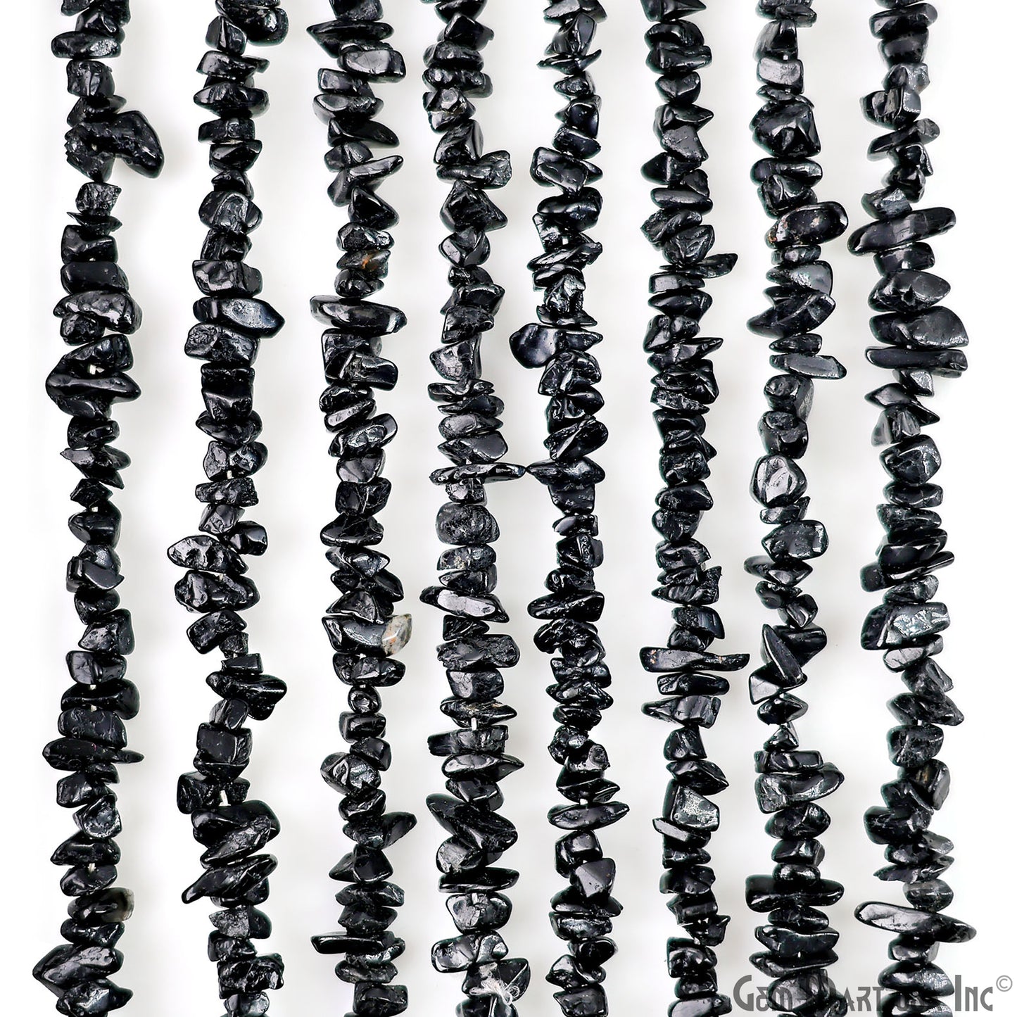 Black Tourmaline Chip Beads, 34 Inch, Natural Chip Strands, Drilled Strung Nugget Beads, 3-7mm, Polished, GemmartUSA (CHKT-70001)