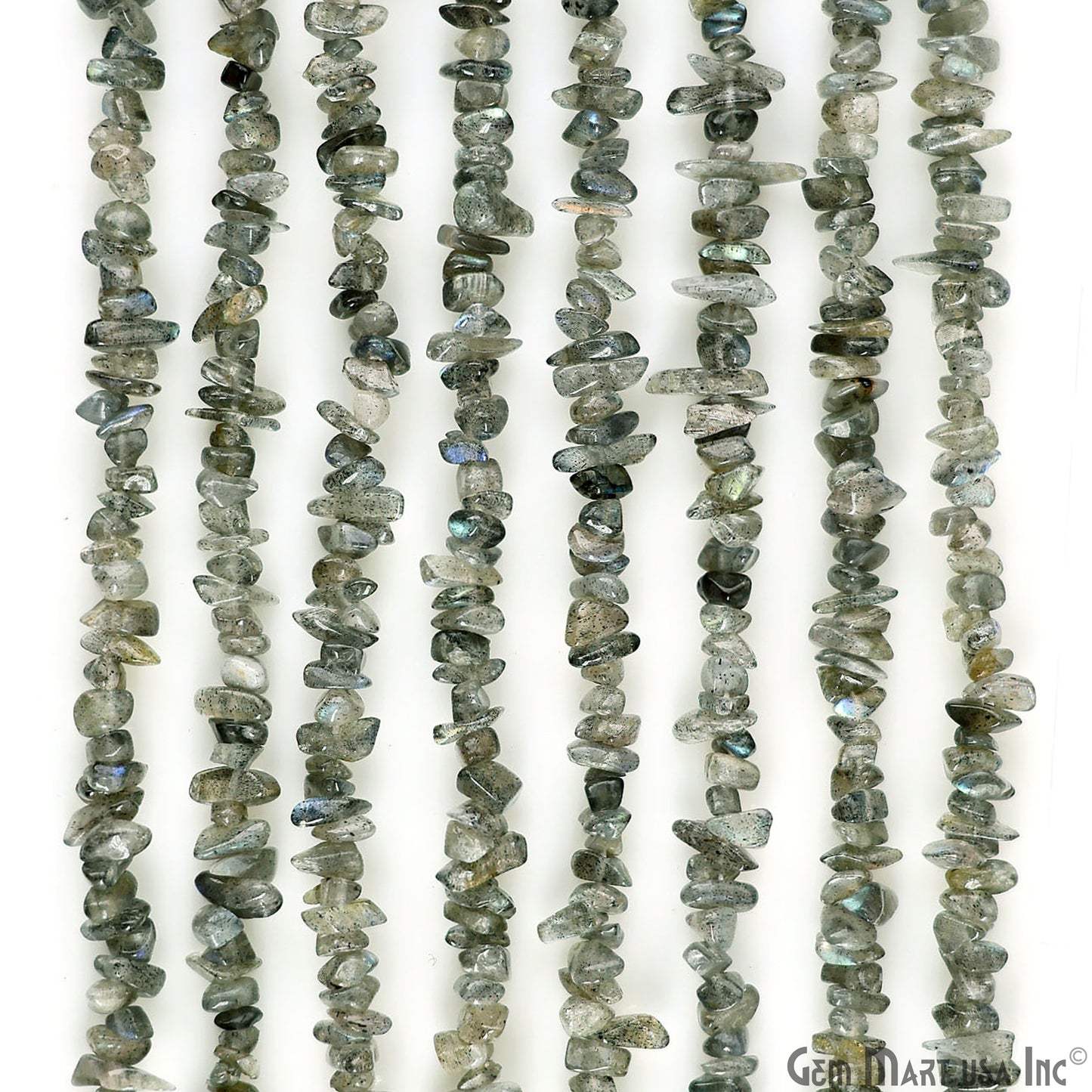 Labradorite Chip Beads, 34 Inch, Natural Chip Strands, Drilled Strung Nugget Beads, 3-7mm, Polished, GemMartUSA (CHLB-70001)