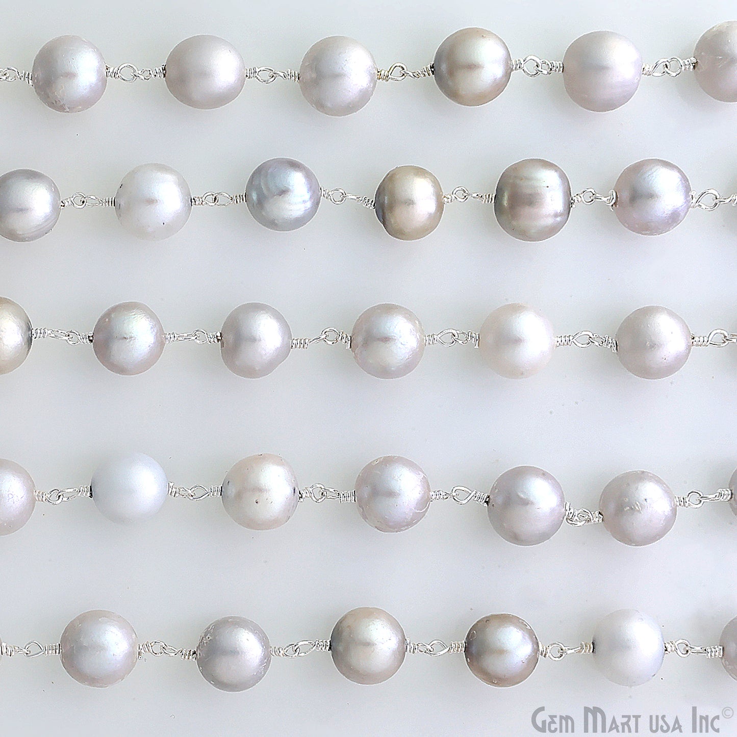 Gray Pearl Cabochon Beads 9-10mm Silver Plated Gemstone Rosary Chain