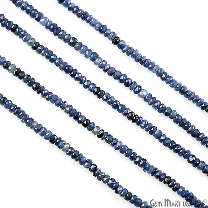 Iolite Rondelle Beads, 12.5 Inch Gemstone Strands, Drilled Strung Nugget Beads, Faceted Round, 3-4mm