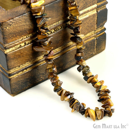 Tiger Eye Chip Beads, 34 Inch, Natural Chip Strands, Drilled Strung Nugget Beads, 3-7mm, Polished, GemMartUSA (CHTE-70001)