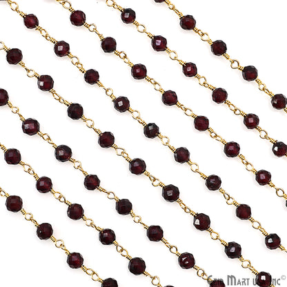 Garnet 4mm Gold Plated Beaded Wire Wrapped Rosary Chain