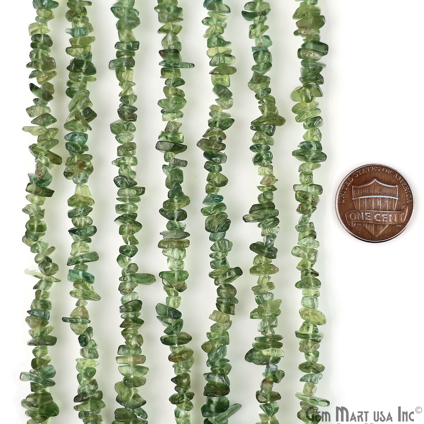 Green Apatite Chip Beads, 34 Inch, Natural Chip Strands, Drilled Strung Nugget Beads, 3-7mm, Polished, GemMartUSA (CHAG-70001)